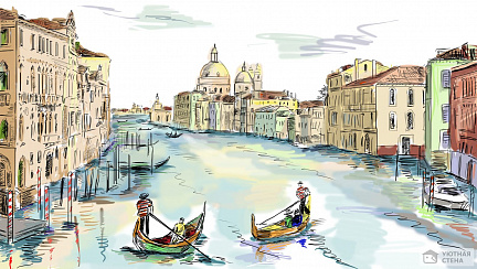 Фотообои Цветной набросок с видами Венеции