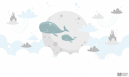 Фантастические киты на фоне луны
