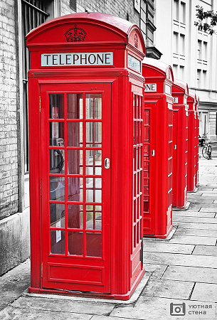 Фотообои Красные телефонные будки Лондона на черно-белой фотографии