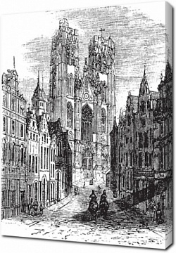 Гравюра с церковью Сен Гудула в Брюсселе