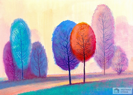 Цветной пейзаж с деревьями