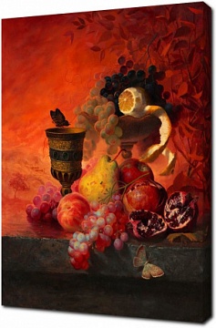 Красный натюрморт с фруктами