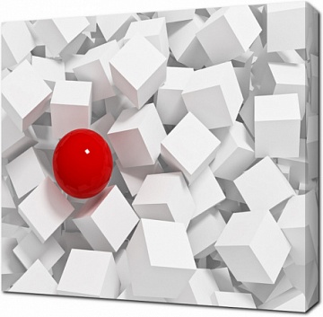 Красный шар на белых кубах 3D
