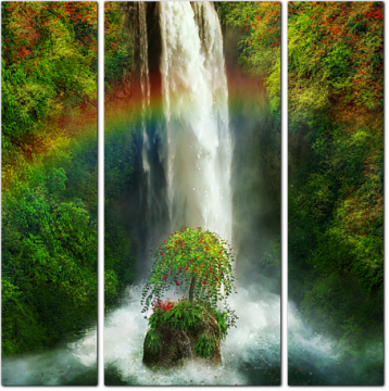 Фантастический водопад с радугой