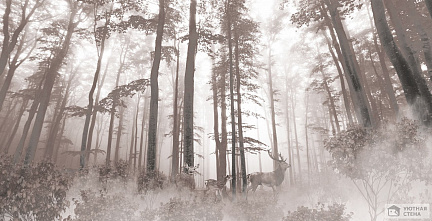 Туман в лесу с оленями