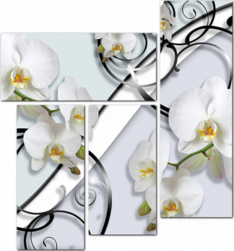 3D белые орхидеи и узором