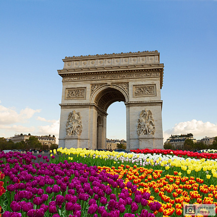 Весенние цветы у Триумфальной арки, Париж, Франция