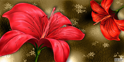 Красные лилии на ткани