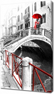 Черно-белая Венеции с красными деталями в стиле рисунка карандашом