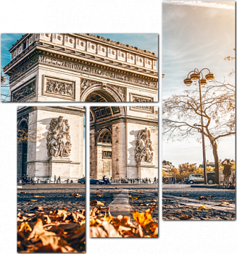 Осенний пейзаж с Триумфальной аркой в Париже. Франция