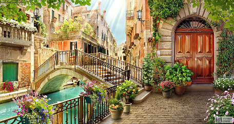 Фотообои Украшенный цветами дворик в Венеции