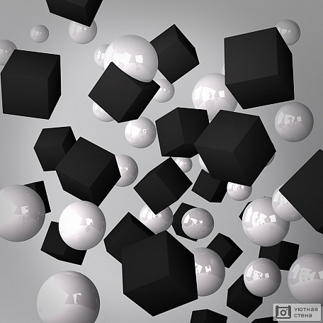 Черно-белое изображение с кубами и шарами 3D