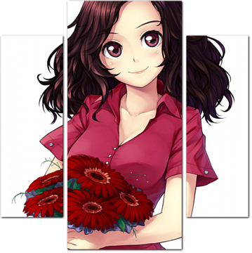 Милая девушка аниме с букетом цветов