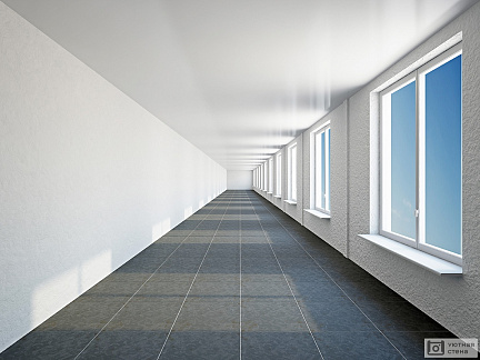 Пустой коридор с белыми стенами