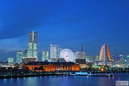 Фотообои Панорамный вид вечерней Йокогамы. Япония