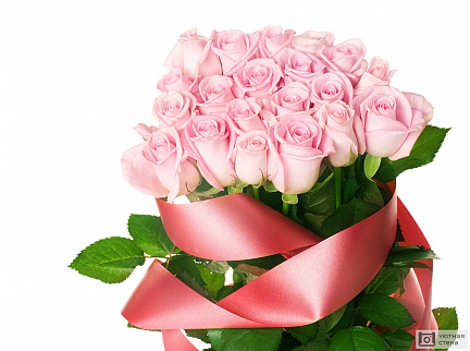 Букет розовых роз с розовой лентой