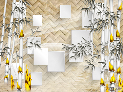 Бамбуковые ветви на геометричном фоне