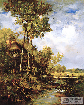 Деревянный дом с водяной мельницей