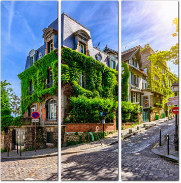 Уютные улицы старого Монмартра в Париже. Франция