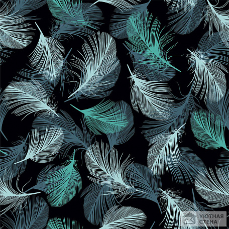 Бирюзовые и синие перья на черном фоне