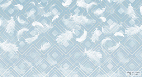 Белые летящие перья на геометрическом фоне