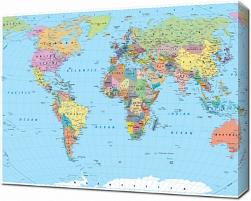 Цветная карта мира с обозначением границ, стран и городов