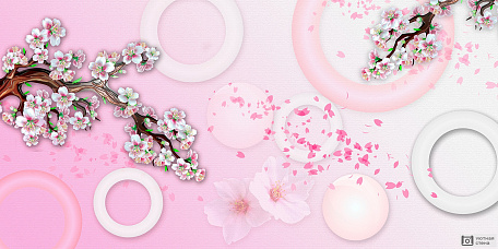 3D ветки сакуры на розовом фоне