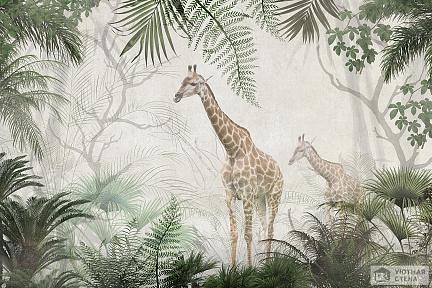 Пара жирафов в тропических листьях