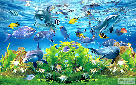 3D пол Морские обитатели на фоне зеленого дна