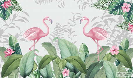 Фламинго в окружении листьев