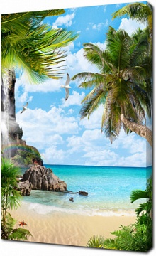 Дикий пляж с пальмами и лазурным морем