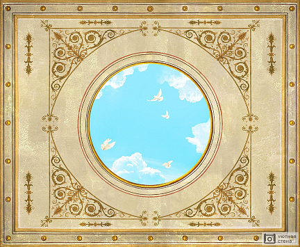 Небо с голубями в круглом орнаменте