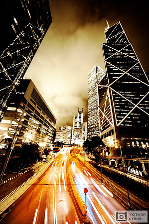 Фотообои Движение автомобилей по ночному Гонконгу