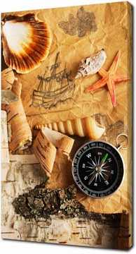 Античная карта, раковина, морские звезды и компас