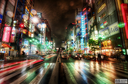 Фотообои Яркие улицы ночного Токио. Япония