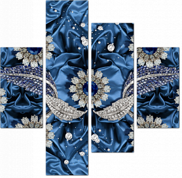 3D Цветы на синем шёлке