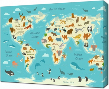 Векторная иллюстрация карты мира с животными