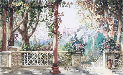Нарисованная терраса с видом горы