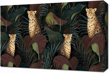 Леопарды в тропических листьях