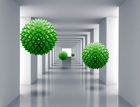 Туннель с зелеными 3D шарами