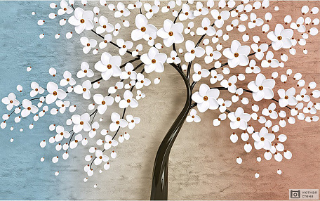 3D Дерево с белыми цветами