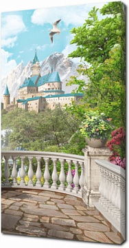 Терраса с видом на замок в горах