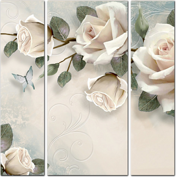 3D Ветка с чайными розами