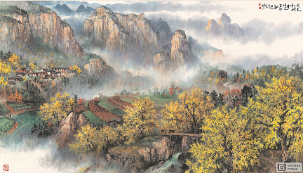 Фотообои Китайские поля меж гор