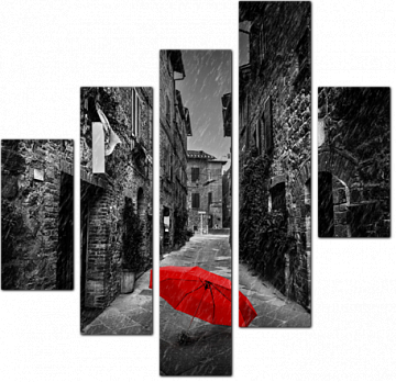 Красный зонт на темной улочке Тосканы, Италия