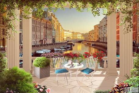 Фотообои Терраса кафе с видом на Санкт-Петербург