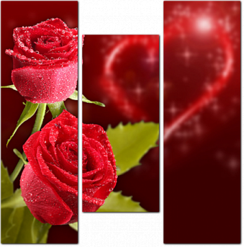 Розы на красном фоне с сердцем
