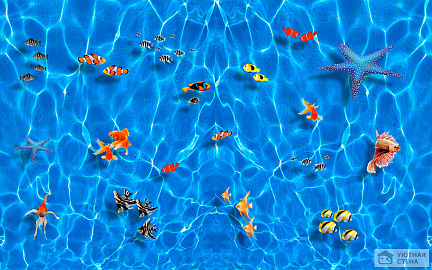 Голубая вода с разноцветными рыбками