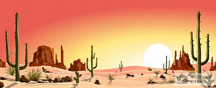 Палящие круглое солнце пустыни