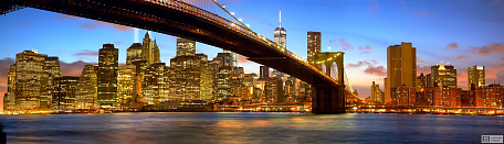 Фотообои Вид на Манхэттен с Бруклинского моста на закате